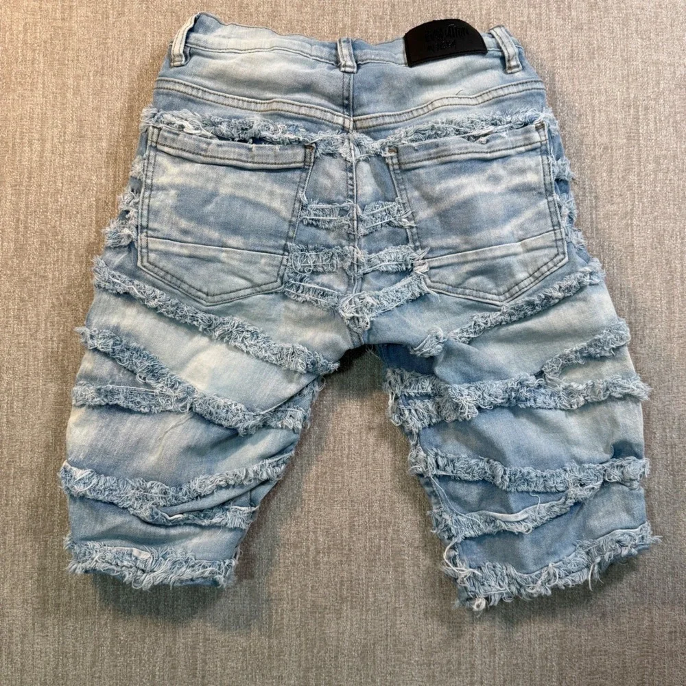 Evolution In Design Girls Size 14 Distressed Denim Shorts Light Wash Frayed Blue